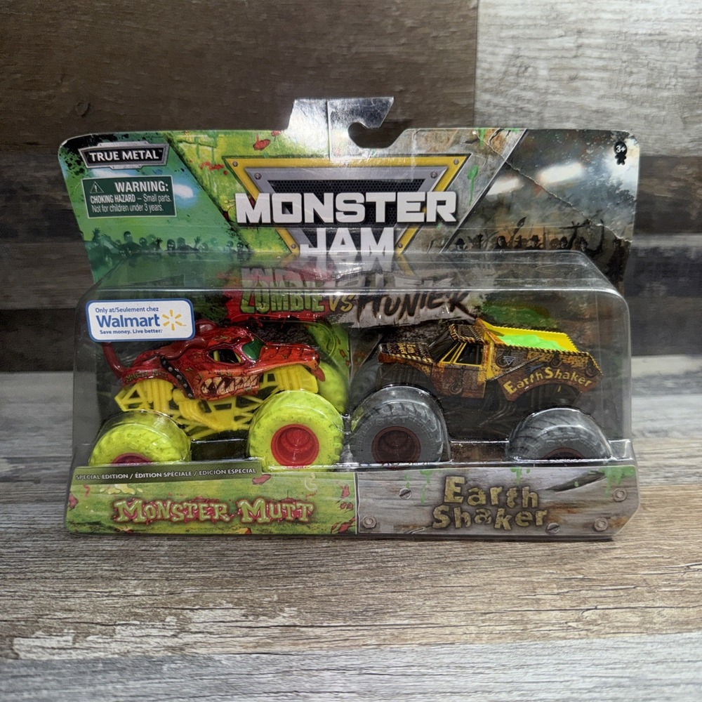 Monster Jam Zombie v Hunter Monster Mutt Earth Shaker 1:64 Walmart Exclusive NEW
